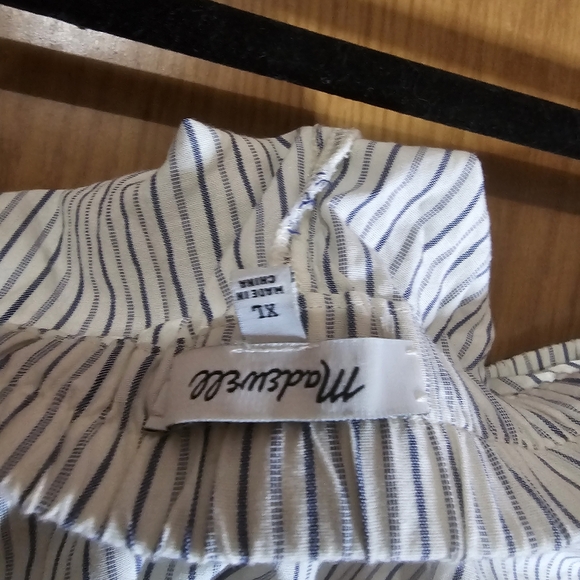 Madewell High Waist Striped Shorts with Navy Blue Embroidery Size Xl 100% Cotton - Picture 7 of 9